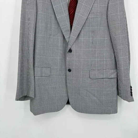 jacket blazer sport coat wool silk plaid gray made in italy 46L